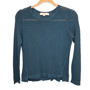 LOFT Women's Petite 100% Cotton Teal Blue Long Sleeve Crew Neck Tunic Sweater SP